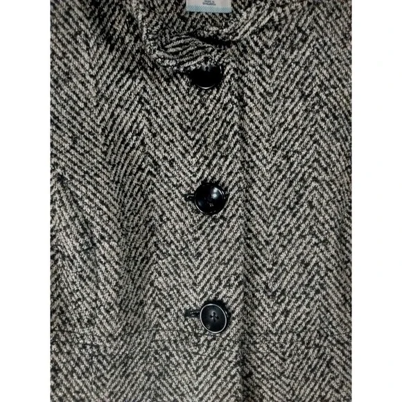 Old Navy Black Tweed Jacket Coat Womens Small Petite Ruffle Collar Heritage - Picture 3 of 12
